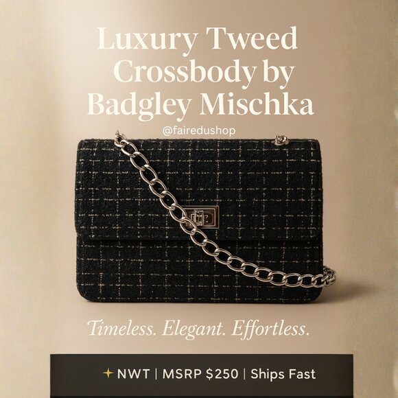 Badgley Mischka Handbags - Badgley Mischka Tweed Crossbody Bag NWT Designer Shoulder Purse Luxury Chain